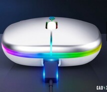 ワイヤレスマウス 静音薄型 7色LEDランプ 充電式 2.4GHz(シルバー色)_画像3
