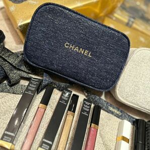 送料無料 金*青シャネル Chanel 新品正規ノベルティー2023ホリデー期間限定配布ツィードポーチ ネイビー×ゴールドラメ 非売品ノベルティ！の画像8