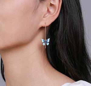  new goods unused blue butterfly ... earrings blue Korea 