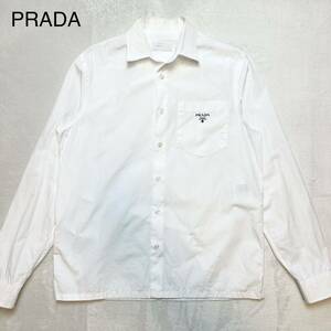 21年モデル PRADA プラダ 白シャツ ロゴプリント 汚れあり 