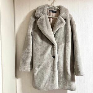 ZARA フェイクファー コート テディベアコート ブラウングレー コート グレー ロングコート