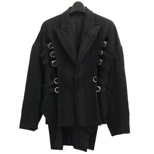 Yohji Yamamoto FEMME 2006aw ウール 多連ベルト ドロップショルダー ジャケット　06aw ファム ショート丈 縮絨 ストライプ