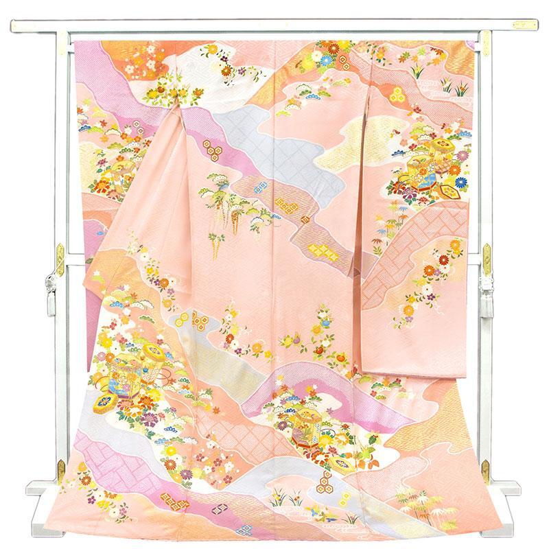 ※After store renovation [Classic New Works Fair] Free tailoring ☆ Hand-painted fine art dyed gorgeous furisode ☆ Genuine gold, Embroidery, Multicolor hand-painted five-stage flowing water special shell bucket with seasonal floral design 10010934, fashion, Women's kimono, kimono, Long-sleeved kimono