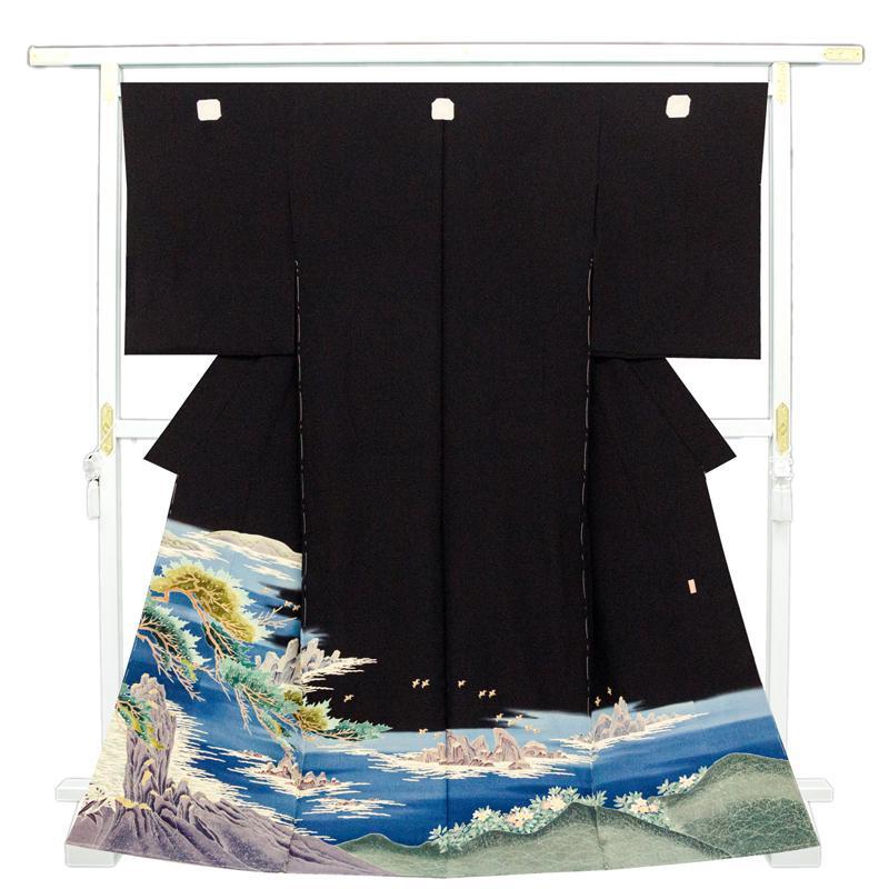 *After store renovation [Classical New Works Fair] Free tailoring ☆ Hand-painted black tomesode from Kaga Yuzen specially selected ☆ Great pine landscape pattern created by traditional craft artist Kaizumi Fujimura (10010960), fashion, women's kimono, kimono, Tomesode