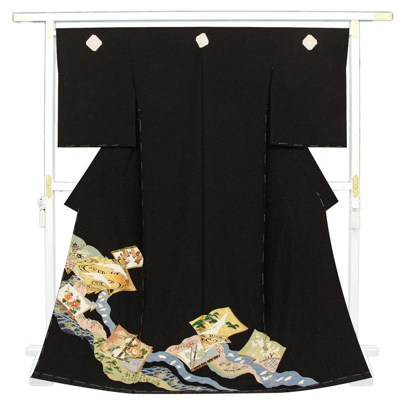*After store renovation [Classical New Works Fair] Free tailoring ☆ Kyoto Yuzen hand-painted craft art special selection black formal kimono ☆ Classical treasure painting crane with pine, bamboo, plum and four seasons flowers (10010776), fashion, Women's kimono, kimono, Tomesode