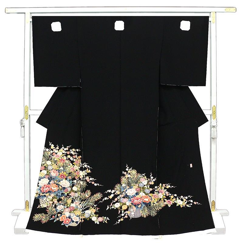 *After store renovation [Classical New Works Fair] Free tailoring ☆ Kyoto Kaga Yuzen black tomesode ☆ Hand-painted by traditional craftsman and dyed Kaga five-color celebration pine four seasons flower basket pattern ☆ Signature included 10010520, fashion, women's kimono, kimono, Tomesode