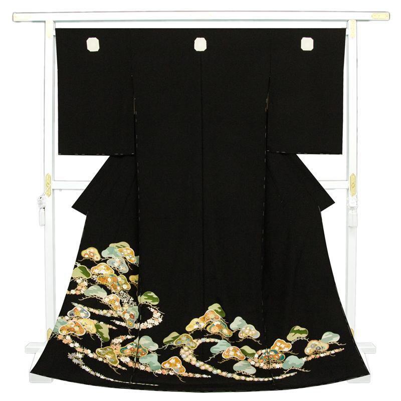 ※After store renovation [Classic New Works Fair] Free tailoring ☆ Kyoto Yuzen hand-painted crafts, Black formal kimono with gold leaf finish ☆ Four seasons flowers and pine tree motif ☆ Tall size (10010869), fashion, Women's kimono, kimono, Tomesode