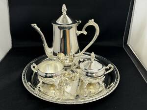 未使用 保管品 Silver Plated Tea Set ティーポット シュガーポット ミルクポット トレイ 洋食器 セット