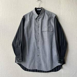 ISSEY MIYAKE 切替し シャツ / XS コットン グレー ブラック ストライプ ビンテージ アーカイブ 90s レディース T4-02097-8327