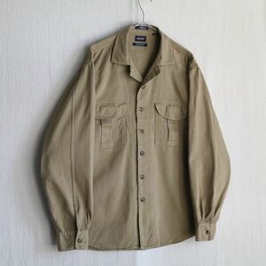 90s GANT オープンカラー シャツ / L コットン ブラウン フラップ ポケット USA ビンテージ T4-03012-9199