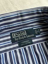 【デッドストック】Polo Ralph Lauren ストライプ シャツ / 16 コットン ネイビー ブルー CURHAM USA ビンテージ T4-03067-9539_画像10