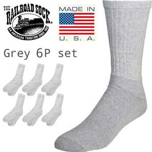 新品未使用 レイルロードソックス MADE IN USA グレー 6足セット メンズ 靴下 Railroad Sock