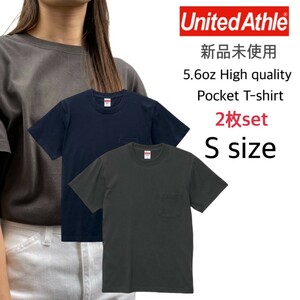 新品 ユナイテッドアスレ ポケット付 ハイクオリティー Tシャツ スミ ネイビー S 2枚セット United Athle 500601