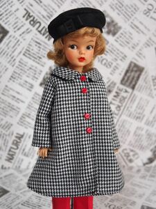 Doll Dressing♪ハンドメイド タミーちゃんサイズお洋服セット人形アウトフィット/ドレス/チェックコート黒/帽子/アウター/ドール服/レトロ