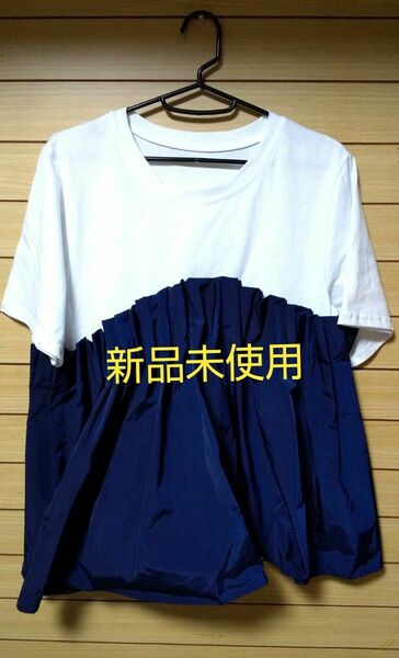 GWセール☆新品未使用☆異素材切替 ペプラム Tシャツ ふんわりトップス MLサイズ レディース 