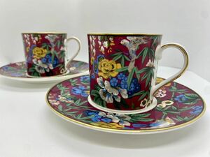 ニッコー　NIKKO　イギリス リバティー社コラボ商品　デミタス カップ ＆ソーサー　2客　ペア　希少柄 花柄 フラワー バード　赤ブルー