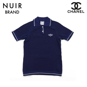 [ first arrival 50 name limitation coupon distribution middle!!] Chanel CHANEL polo-shirt size 38 2005 year cotton blue 