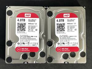 【送料無料】　2個セット　★ 4TB ★　WD40EFRX　/　WD Red　【使用時間：111 ｈ＆ 100 ｈ】　2015年製　Western Digital RED　稼働極少