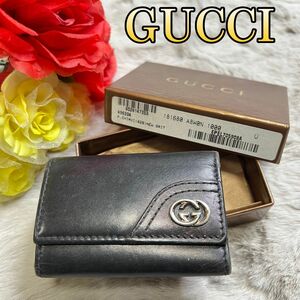 GUCCI グッチ　６連キーケース メンズ レザー ブラック GG オールド キーケース 黒