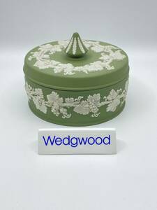 WEDGWOOD ウェッジウッド JASPERWARE GREEN Large Round Lid Box ジャスパーウェア 緑 大 丸 リッドボックス *L765