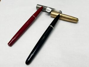 D274 PARKER パーカー　51 万年筆　2点　筆記用具　ビジネス　文房具　ブラック　レッド　ペン先 ゴールドカラー