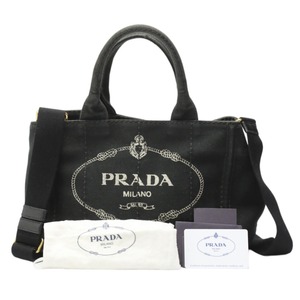 プラダ トートバッグ 1BG439 カナパミニ コットンキャンバス トートバッグ PRADA ブラック レディース 中古