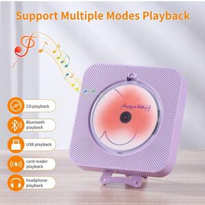 紫のBluetooth CDプレーヤー5.0、家庭用装飾充電音楽プレーヤー、携帯型かわいい音楽プレーヤー、リモコンの画像2
