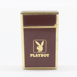  【ジャンク】 PLAYBOY プレイボーイ ガスライター ボルドー ゴールド 喫煙具 ミニサイズ 