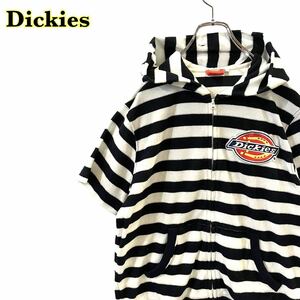 Dickies デッキーズ　半袖　ジップパーカー パイル素材　ボーダー　紺白　ワッペン　Mサイズ　【AY1586】