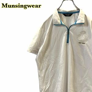 Munsingwear マンシングウェア　半袖シャツ　トップス　ハーフジップ　白　ワッペン　メンズ　Mサイズ　【AY1607】