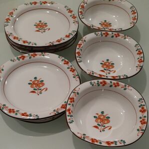 日本クラフト　赤絵　小皿5枚　小鉢3枚 和食器 食器 レトロ 　たち吉風　花柄