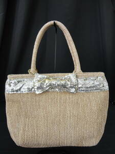 0855[ Honshu only free shipping ]ANTEPRIMA MISTO Anteprima Mist lady's bag mesh bag spangled ribbon beige 