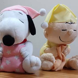 SNOOPY ぬいぐるみ ねむねむ 2種セット チャーリーブラウン、スヌーピー 約16cm 送料￥350～ 非売品 マスコット パジャマ姿 GIGOの画像1