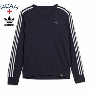 NOAH NYC × Adidas Originals V neck kint ノア　アディダス　vネックセーター　ネイビー