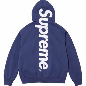 新品Mサイズ Supreme Satin Applique Hooded Sweatshirt Washed Navy サテン 青