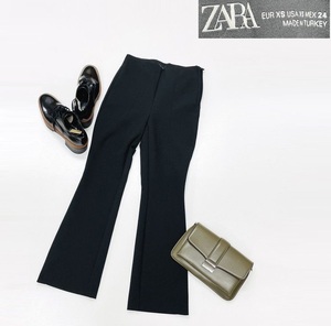 【XS】 ZARA ブラック フレアパンツ レギンス レディース オフィスカジュアル ボトム 通勤 サイドジップ大人可愛い黒ガーリーデイリー ザラ