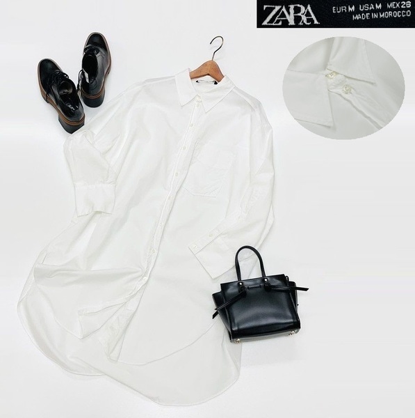 【M】ZARA ホワイト オーバーサイズポプリンシャツ レディース カジュアル 長袖トップス 羽織り 通勤 フェミニン 大人可愛いデイリー ザラ
