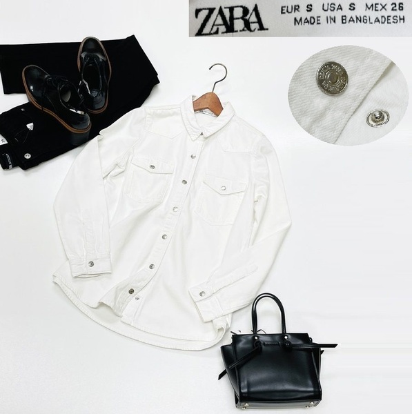 【S】ZARA ホワイト デニムジャケット ジージャン レディース カジュアル ボタンアウター フェミニン 大人可愛い白 ガーリー デイリー ザラ