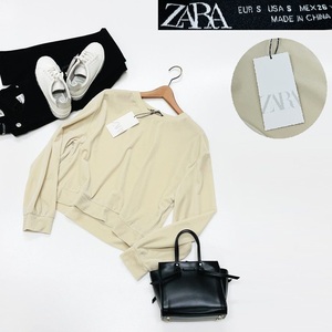 未使用品 /S/ ZARA アイボリー ベロア長袖スウェット レディース タグ オフィスカジュアル トップス通勤フェミニン大人可愛いデイリー ザラ