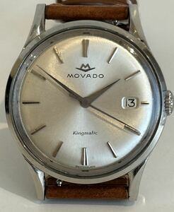 ■【稼働品】 MOVADO モバード Kingmatic キングマチック 自動巻 AT デイト アンティーク 腕時計 ベルト社外
