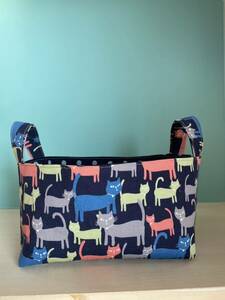  hand made * cloth basket navy .. cat 