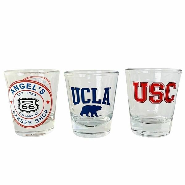 アメリカ大学 UCLA エンジェルズ ROUTE66 ショットグラス 3個セット　アメリカングッズ　ガラス　送料無料　匿名配送