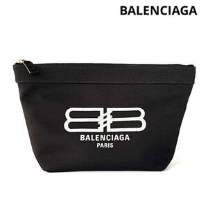 新品 BALENCIAGA バレンシアガ ロゴプリント ジップポーチ クラッチ　ブラック　黒　ゴールド金具　BBロゴ　送料無料　匿名配送　完売品