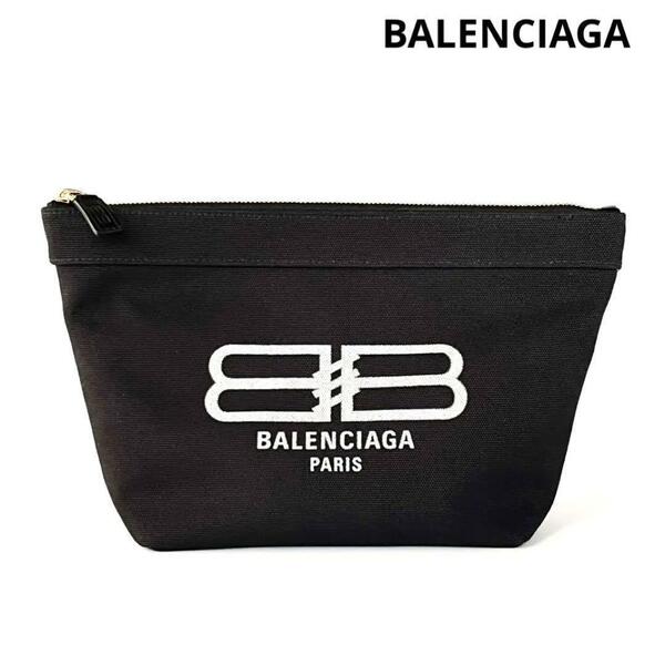 新品 BALENCIAGA バレンシアガ ロゴプリント ジップポーチ クラッチ　ブラック　黒　ゴールド金具　BBロゴ　送料無料　匿名配送　完売品