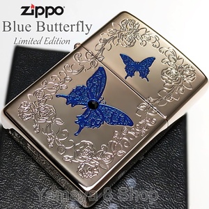 ZIPPO 限定 ブルーバタフライ スワロフスキー 両面 ジッポ ライター