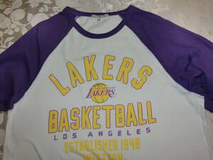 レイカーズ LAKERS バスケットボール ラグラン袖 七分袖 紫 ラグランシャツ 正規品 クレクション放出 L XL