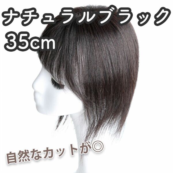 人毛100% 部分ウィッグ ヘアピース 頭頂部 ナチュラルブラック【35cm】