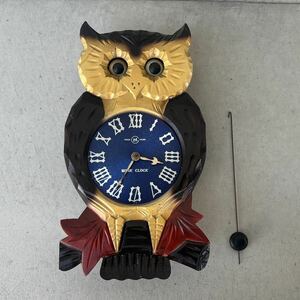 当時物 wink clock レトロ フクロウ ミミズク 掛け時計 ジャンク / 手塚時計 三浦時計 ビンテージ アンティーク 木製 木彫り ミケン 御研