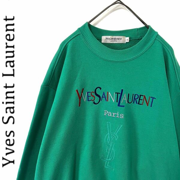 【送料無料】Yves Saint Laurent イブサンローラン　スウェット　グリーン　緑　YSL メンズ　トレーナー　デカロゴ　L
