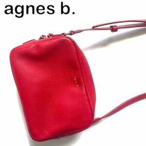 [ free shipping ]agnes b. Agnes B all leather shoulder bag red red cow leather diagonal .. camera bag Mini bag bag 